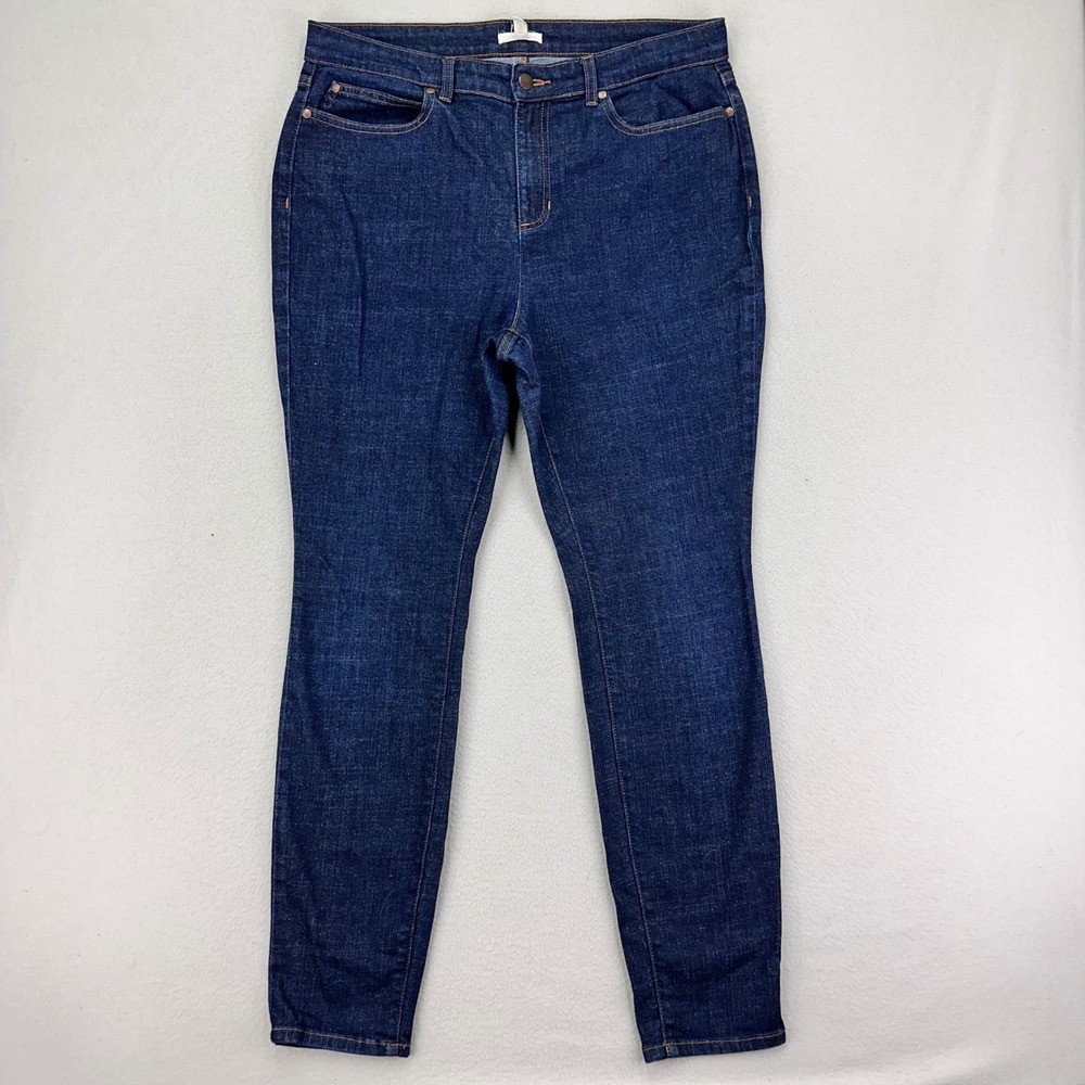 Eileen Fisher Jeans Womens 12 High Rise Skinny Fit Dark Wash Organic Cotton